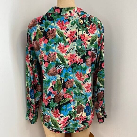 Zara Women's M Blue Pink Pastel Watercolor Button Down Shirt Top Hawaiian Beach - Picture 6 of 14